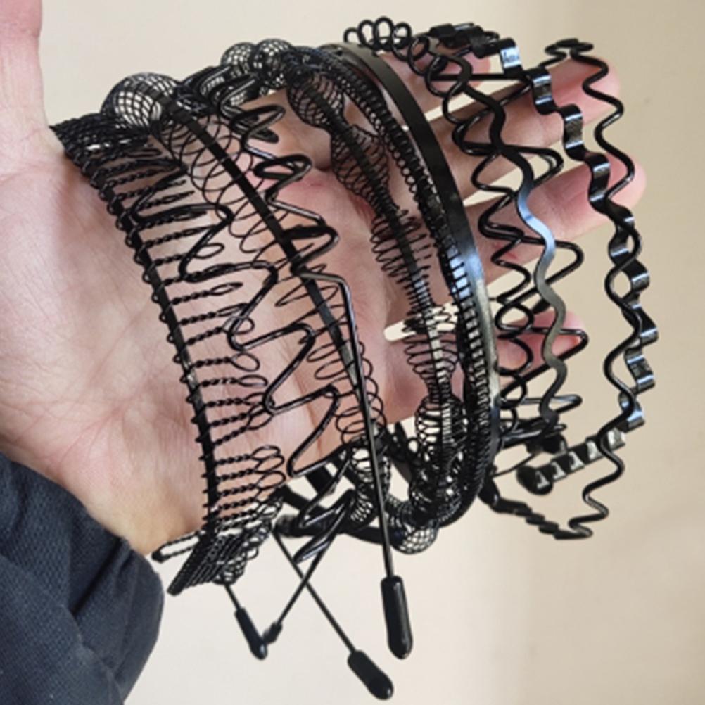 13 Pcs Unisex Black Metal Spiral Wave Headband Men Women Hair Band Accessories