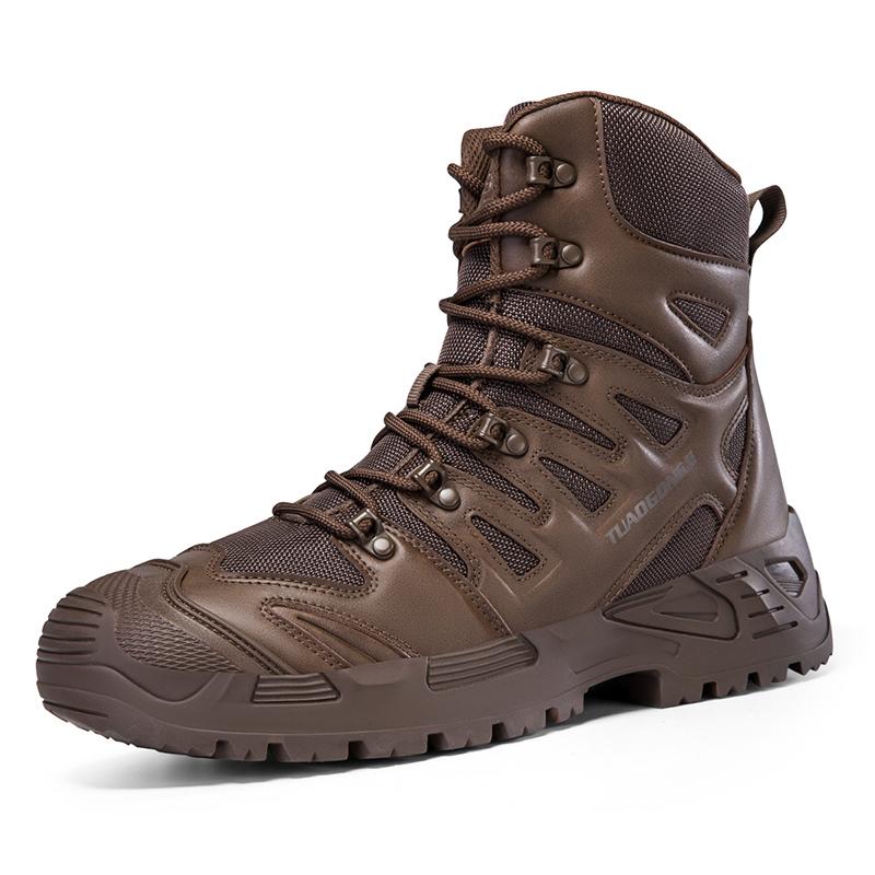 Men High-top Boots Outdoor Anti-slip Lace-up Combat Boots Men Comfortable Breathable Wear-resistant Thick-soled Hiking Shoes Men