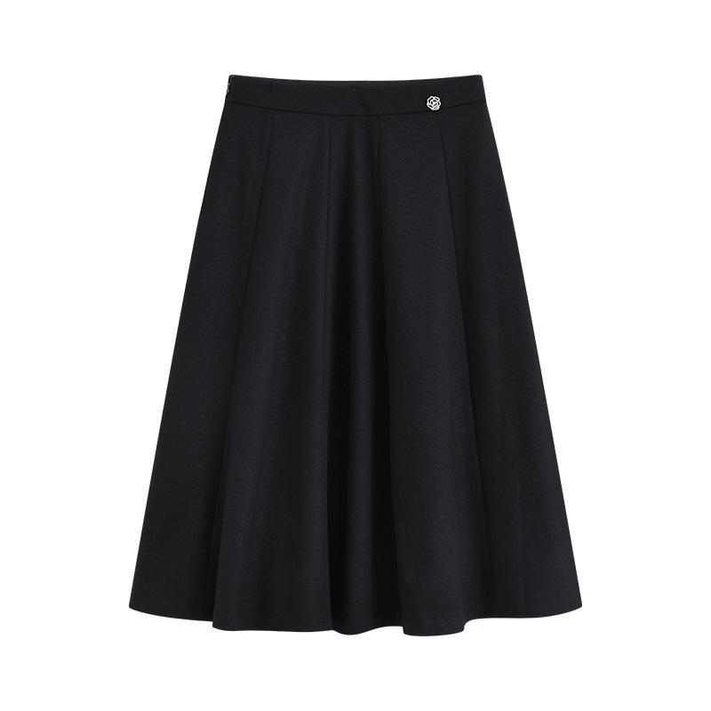 Women s Woolen Tweed A-line Midi Skirt - French Hepburn Style (Autumn/Winter 2025 Collection) M чёрный