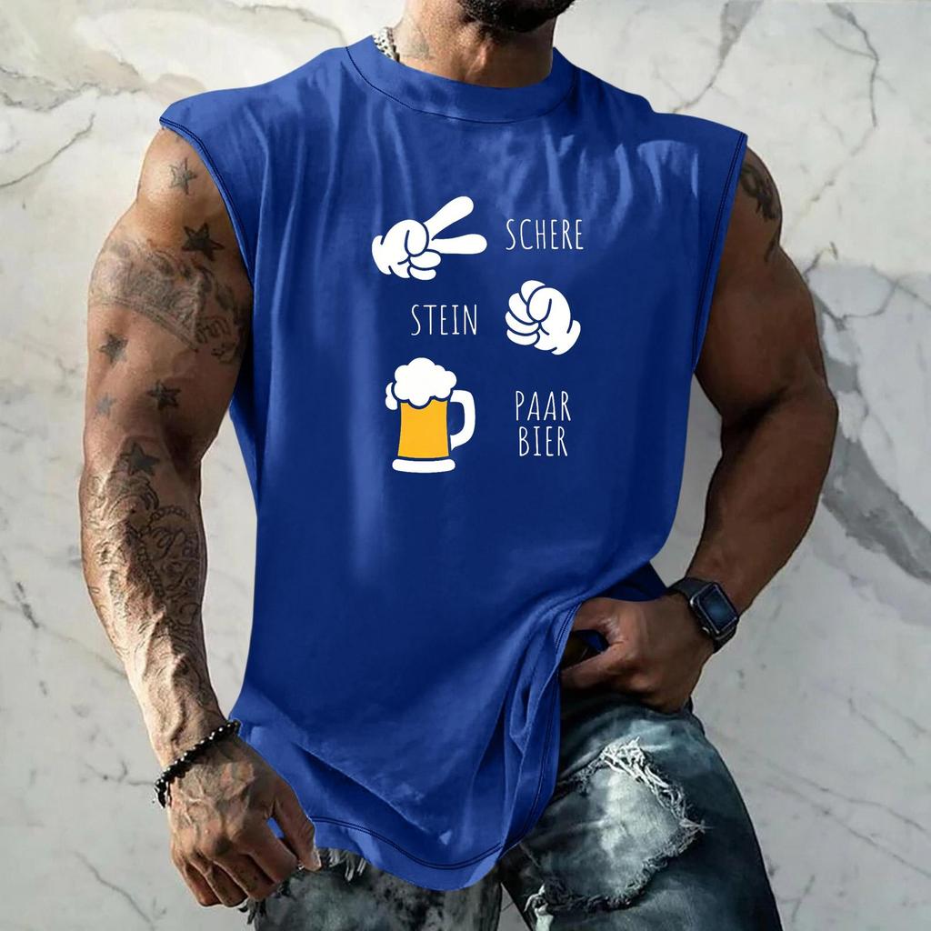 Men Sleeveless Tank Top Loose Fit Textured Pattern Printed Vest Casual Sports Streetwear Summer Holiday Daily Wear