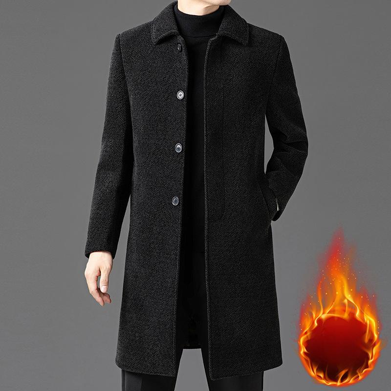 New Winter Chenille Coat for Young and Middle-aged Men, Long Velvet, Thickened Lapel, Woolen Warm Coat, Trendy