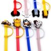 10pcs Flexible Dogs Pattern Silicones Hat for 8mm Straw Reusabled Drinking Straw Hat Reusabled Dustproof Cute Straw Cover