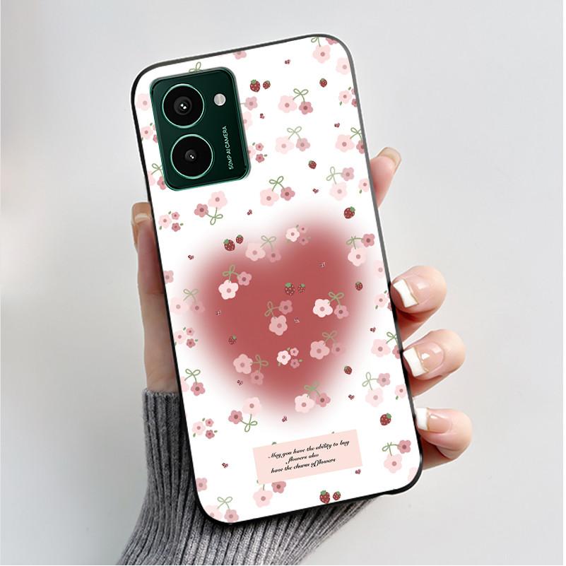 Custodia per Telefono Stampata Per Nokia HMD Pulse PRO/HMD Pulse/HMD Pulse+ Cover Guscio Nero in Morbido Silicone Custodia Carina con Fiore Cartone Animato