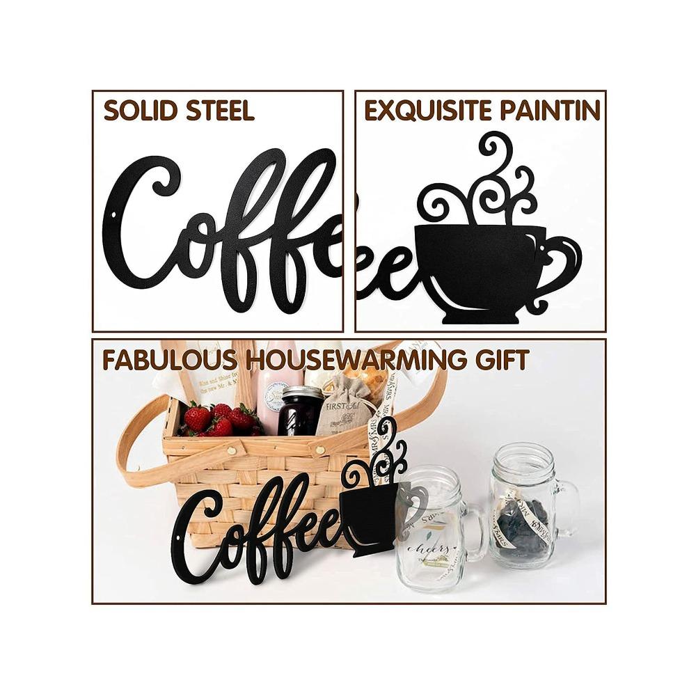 Metal Coffee Wall Art Decor, Rustic Hanging Craft for Kitchen, 1 Piece