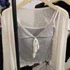 Women's Tie-up Small Lapel Camisole Vest Early Autumn V-neck with Chest Pad Beautiful Back Gray Inner Lining Top