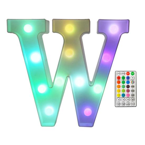 LED Letter Lamp with Remote Control, Dimmable Marquee Alphabet Light for Wedding Birthday Party, Indoor Outdoor Letter W