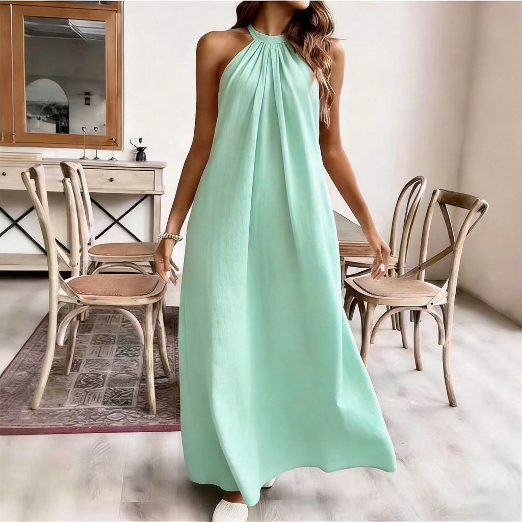 European and American style sexy neck halter dress solid color lazy loose dress, specially for elegant and long temperament