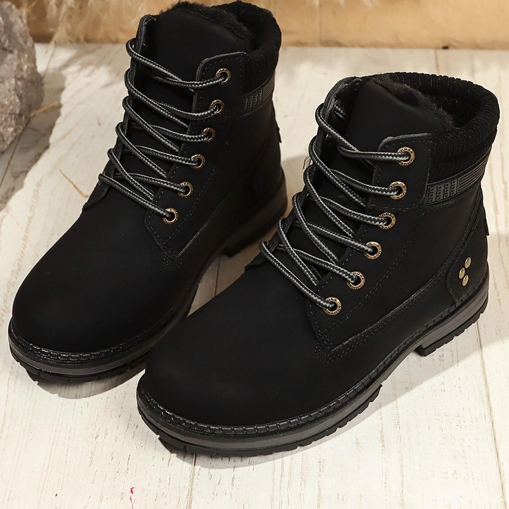 New Velvet Women's Martin Boots British Casual Large Size Flat-bottomed Warm Short Boots Non-slip Women's Shoes