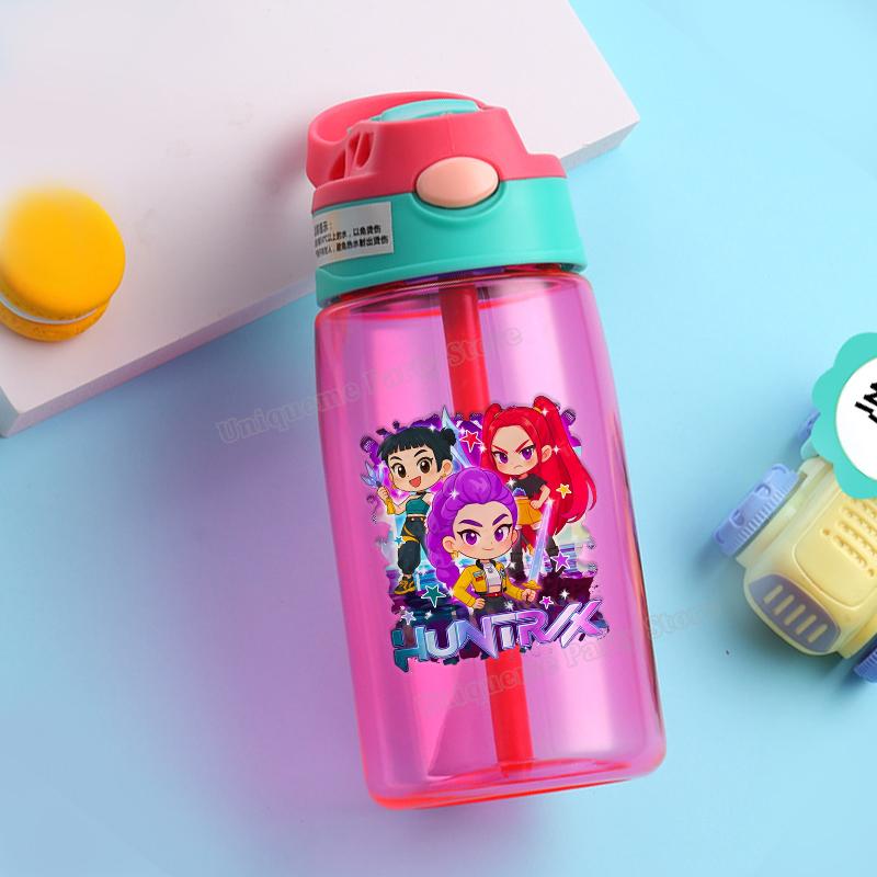KPop Demon Hunters Kids Water Bottle Outdoors Sport Zoey Mira Rumi Girl Straw Cup Portable Plastics Drink Bottle Birthday Gift