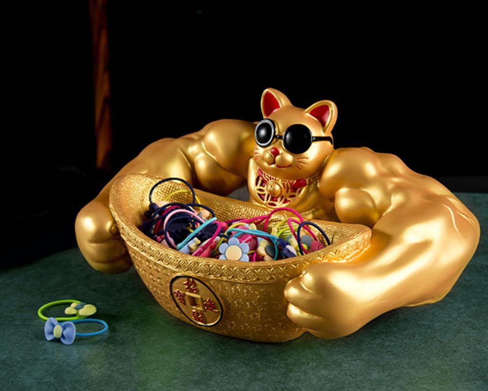 Lucky Cat Figurine A Muscular Cat That Brings Good Fortune and Perfect for Storing Keys and Other Small A and Stylish Decorative Made of Resin Great