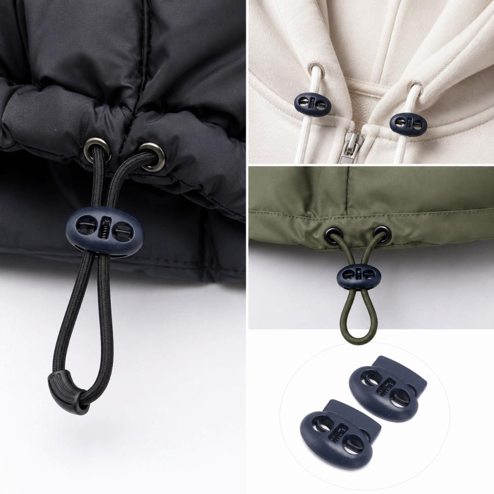 30pcs Fluorescent Green & Dark Blue Spring Stopper Fasteners Double Hole Toggles For Drawstrings