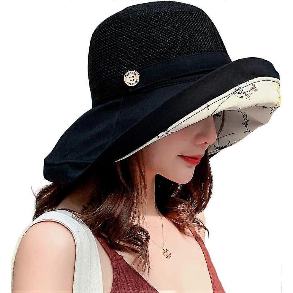 Damen Netz-Sonnenhüte Sommer Strand UV-Schutz UPF Packbar Breiter Rand Kinnband
