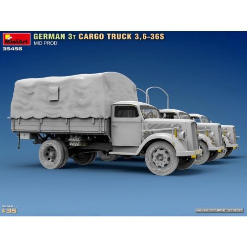 Miniart 1/35 Scale German 3-ton Cargo Truck 3.6-36S Mid-Model Plastic Model MA35456 (Combat Vehicle)