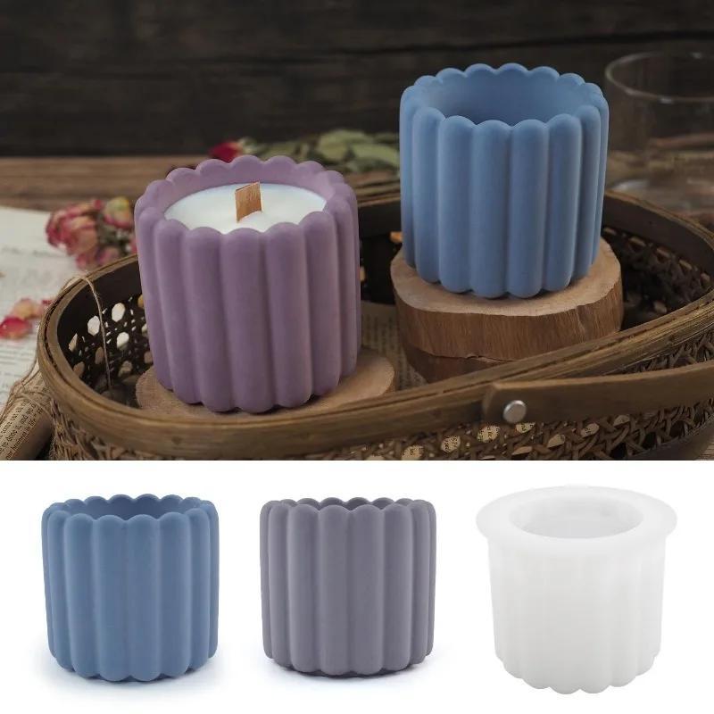 Vertical Stripe Candle Cup Silicone Mold DIY Cement Gypsum Candle Jar Silicone Mold Aromatherapy Gypsum