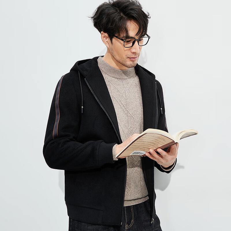 FAPAI Men's Merino Wool Blend Hooded Zip-Up Jacket