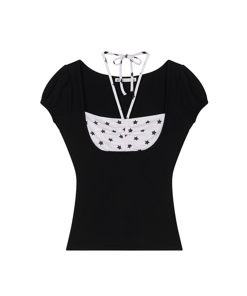 ILLIO Black Star Giselle Gathered Top