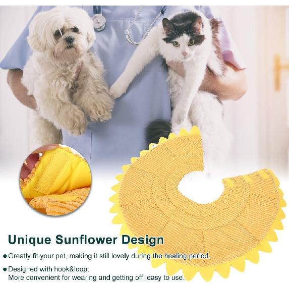 Cat Recovery Collar, Cute Sun Flower Soft Cat Cone Cones Elizabethan Collar for Dog Cat Kitten After Surgery, Wound Healing(S)