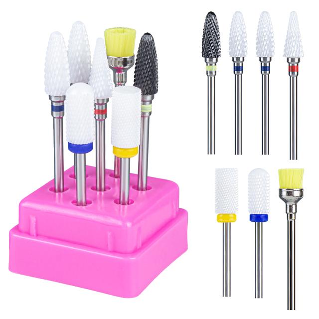 7pcs Ceramic Nail Drill Bits Set Milling Cutter for Manicure Machine Accessories Rotary Burrs Pedicure Cutter for Remove Gel Bit