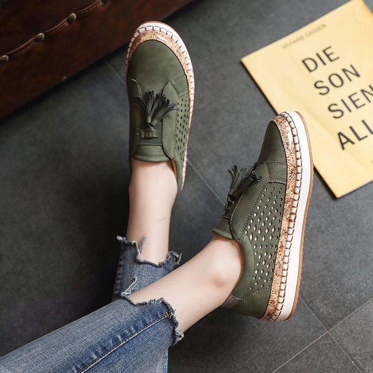 Foreign Trade Wish New Women's Shoes Hollow Large Size Fringed Round Head Two-color Splicing Stitching Casual  Shoes