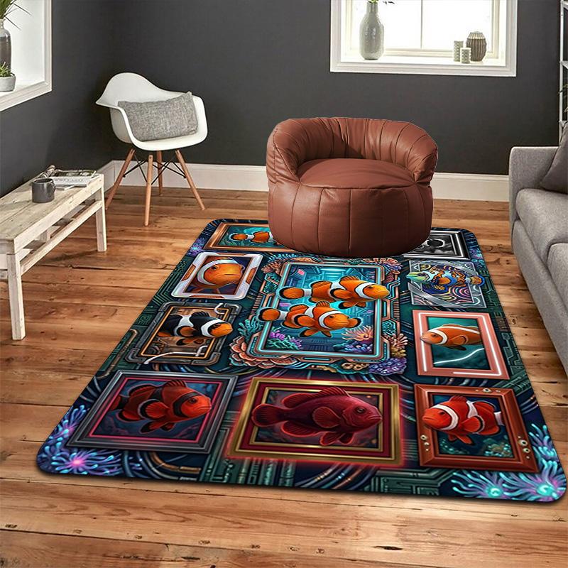 Clownfish Frames Composition Pattern Rug Floor Mat for Living Room or Bedroom Soft and Comfortable Carpet a Gift for Birthday and Holiday.