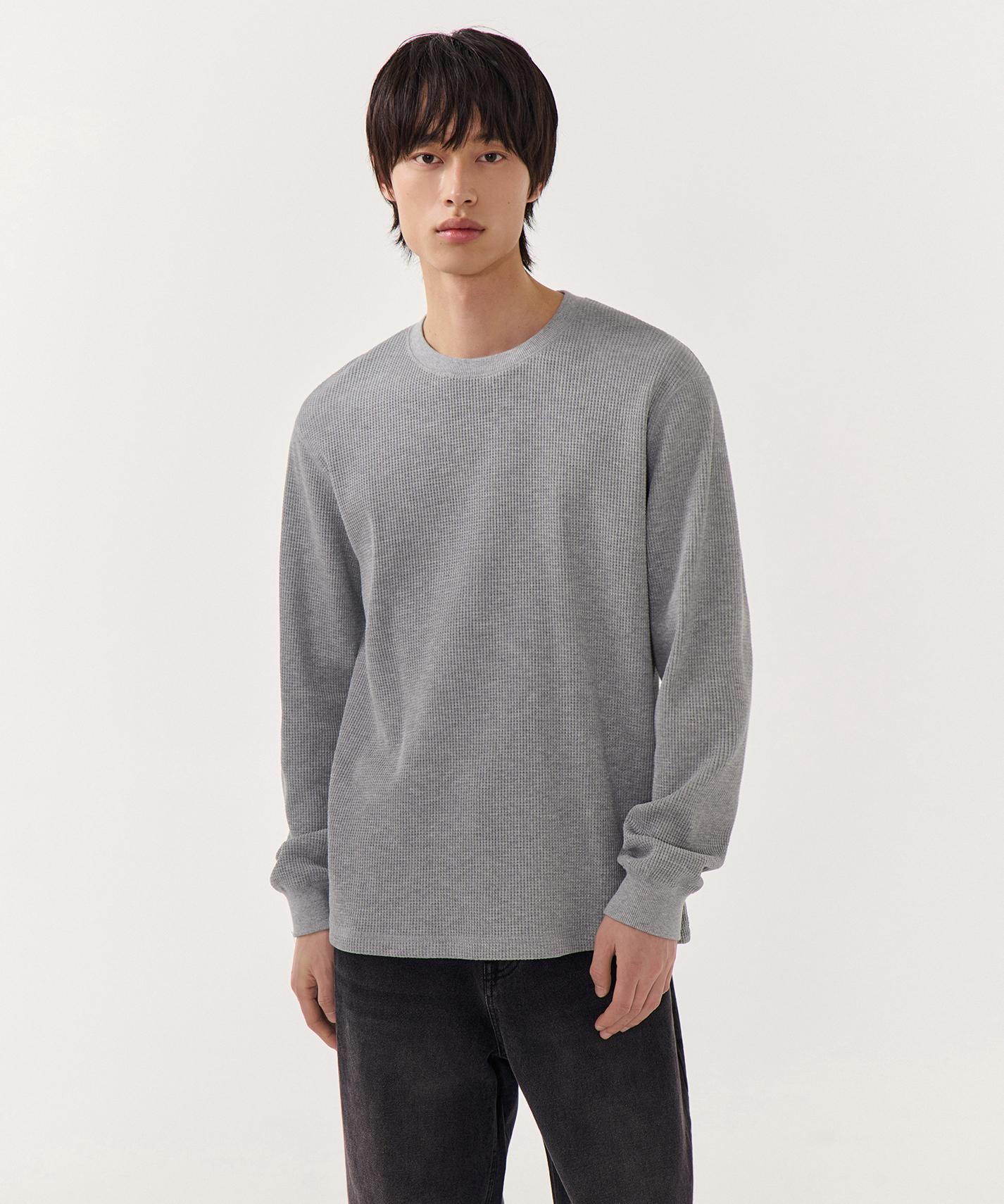 Musinsa Standard Waffle Basic Crew Neck Long Sleeve T-Shirt [Medium Gray] Medium Gray/M