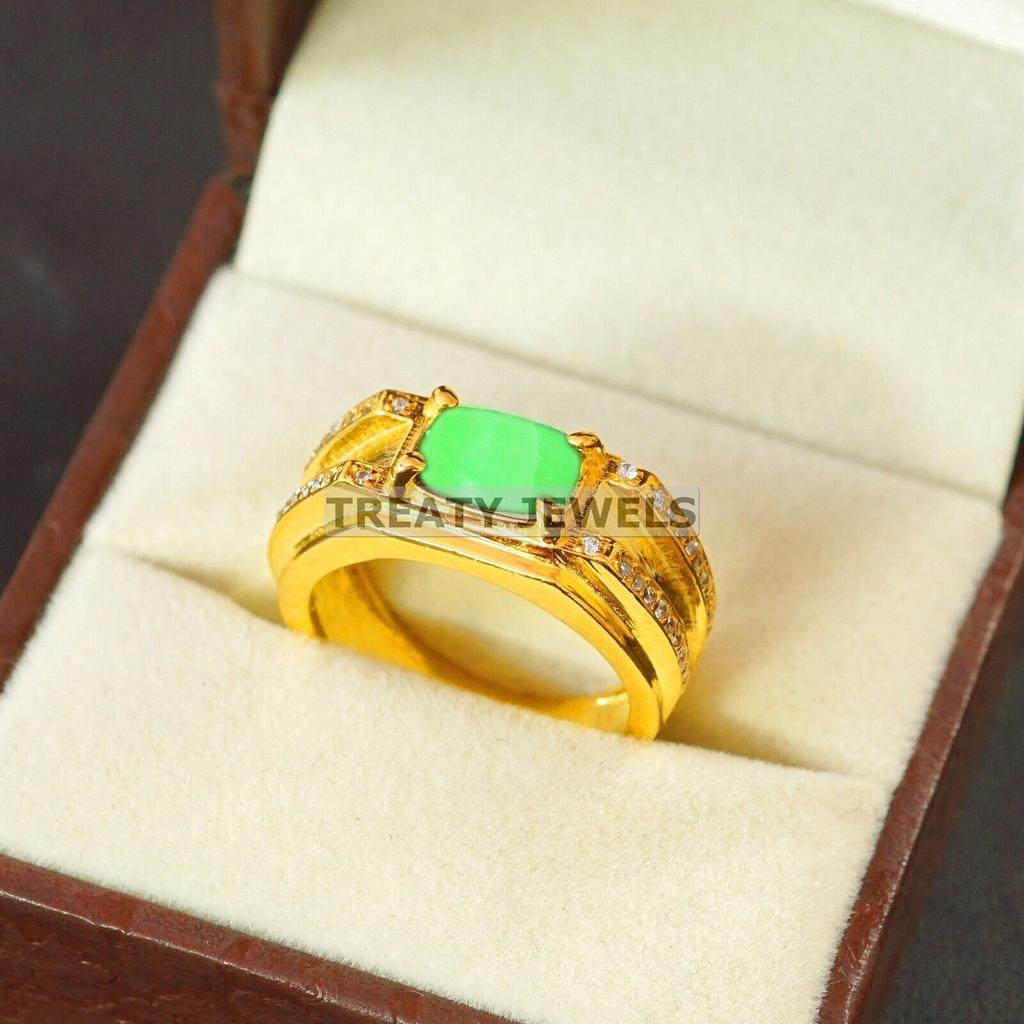 Jade Oval Cut With 925 Sterling Silver Gold Plated Ring For Men's #B143 JL375671584174