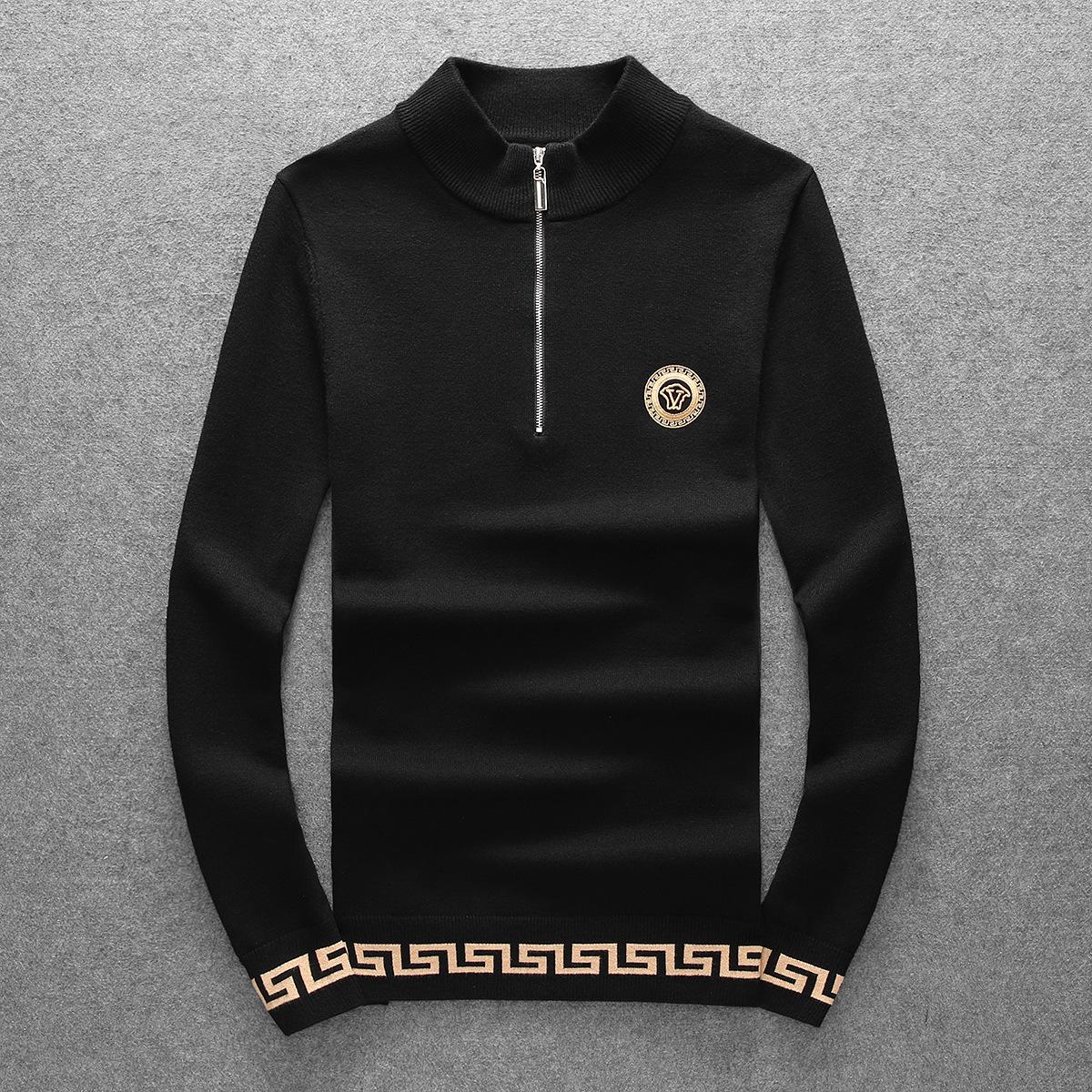 

European Autumn/Winter Men s Slim Fit Embroidered Wool Half-Zip Sweater M чорний