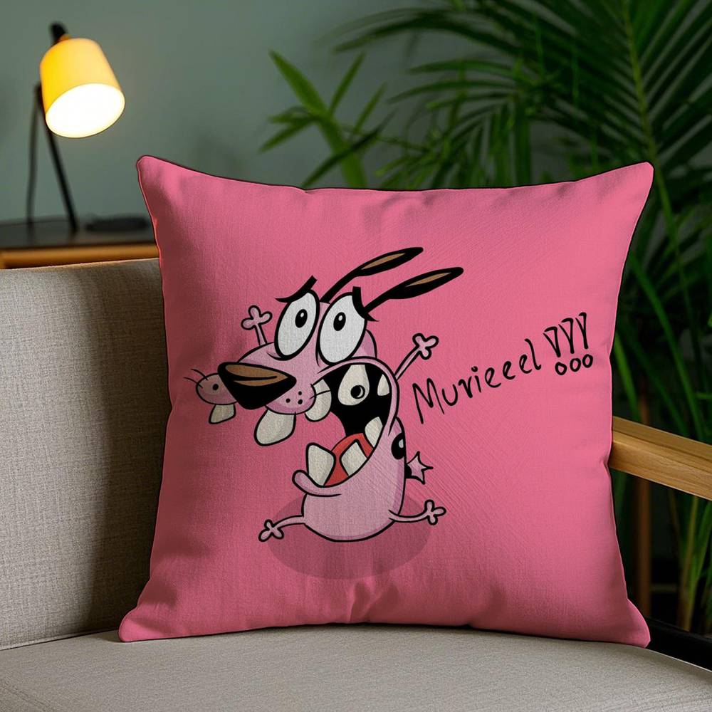 C-Courage Cowardly Dog Pillow Case Home Dorm Chair Back Short Plush Double-sided Printing Office Nap Time Cushion Cover