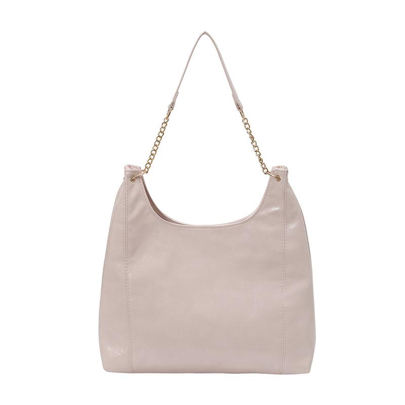 Large Capacity Soft Leather Bag Women's New Fashion Chain Shoulder Armpit Bag Solid Color Casual Commuter Tote Bag