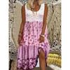Summer New Women's Dress O-neck Flower Print Elastic Comfortable Simple Vacation Beach Sundress Midi Skirt