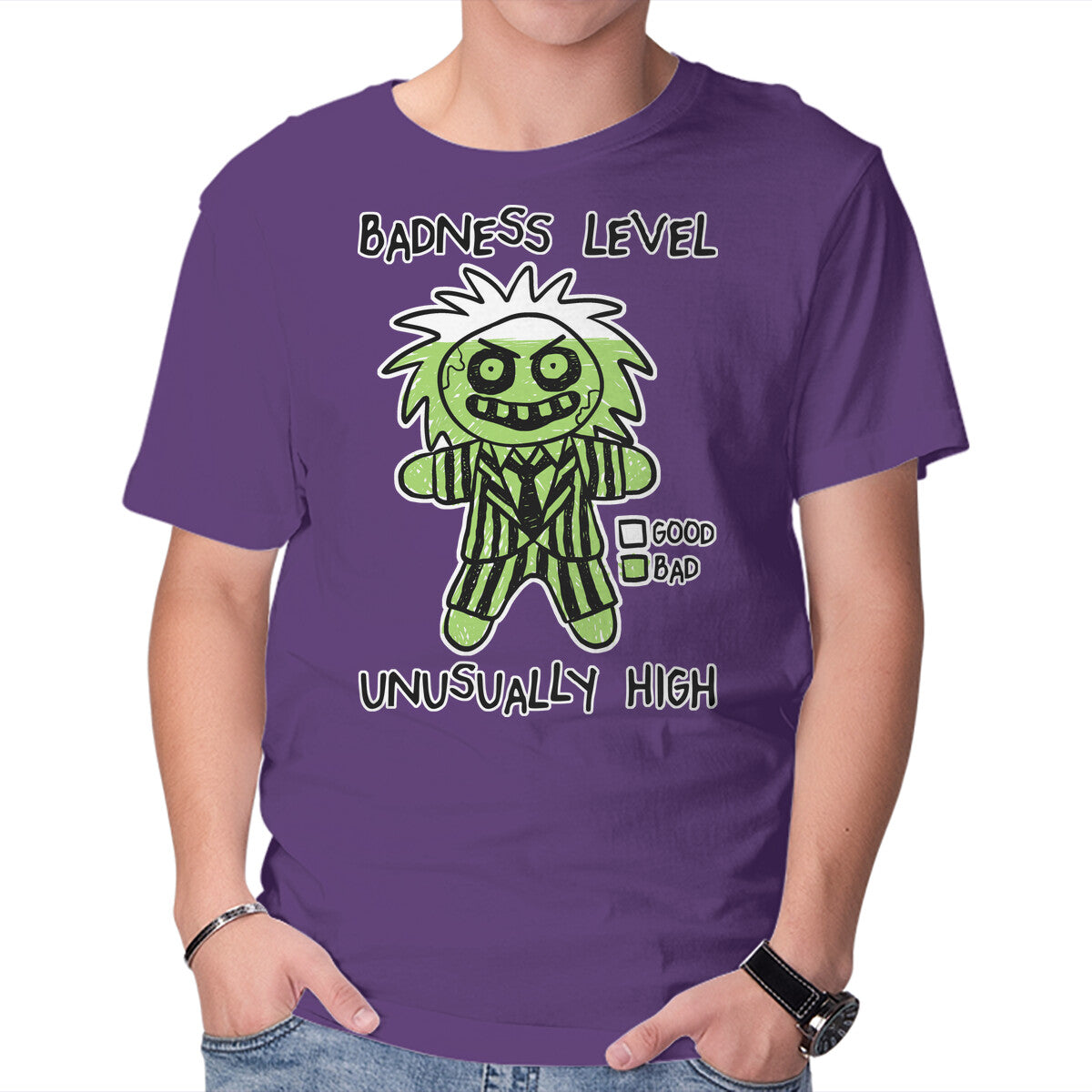Unisex Crew Neck T-Shirt BJ Badness level Graphic Short Sleeve Casual Tee M