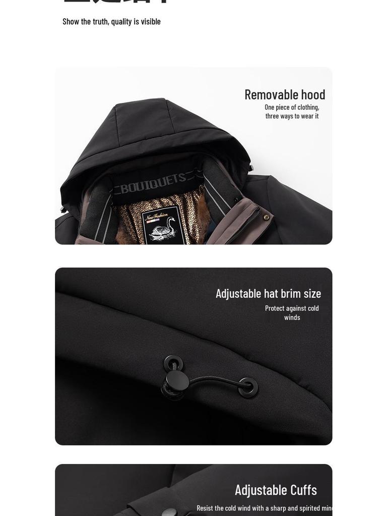 2025 Winter Men's High-End Thickened Goose Down Jacket with Detachable Liner.