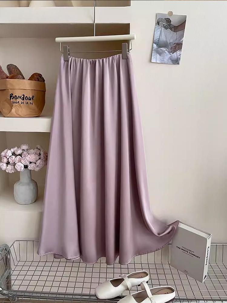 Korean Sweet Satin Summer Dress Elegant Women's Satin Skirt Slimming Skirt Street Wear Loose Hip Cover Skirt Classic Everything