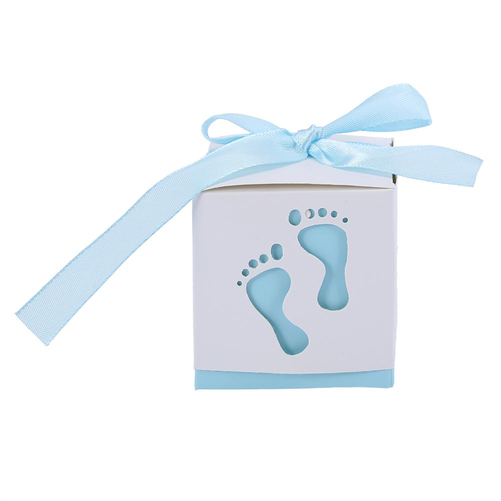 

50Pcs Cute Baby Footprint Paper Candy Box Wedding Baby Shower Gift Candy Box Blue