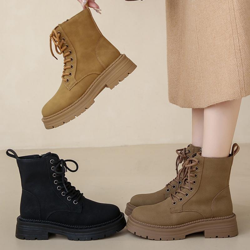 Women's Mid-calf Boots Summer British Style Thick-soled Short Boots Versatile Motorcycle Yellow Boots