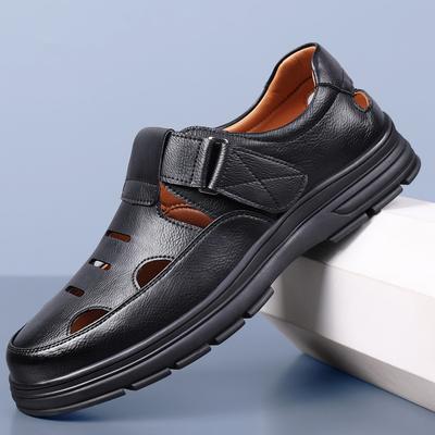 2025 Summer New Men's Sandals Soft Leather Casual Breathable Hollow Velcro Cool Leather Shoes Men's Leather Sandals 3337