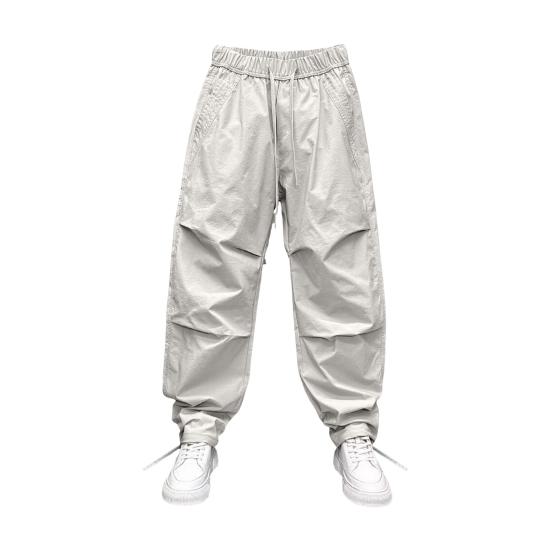 

Мужские спортивные брюки с завязками на талии, брюки-карго с карманами, свободный крой, повседневные однотонные спортивные брюки для уличных путешествий M серый