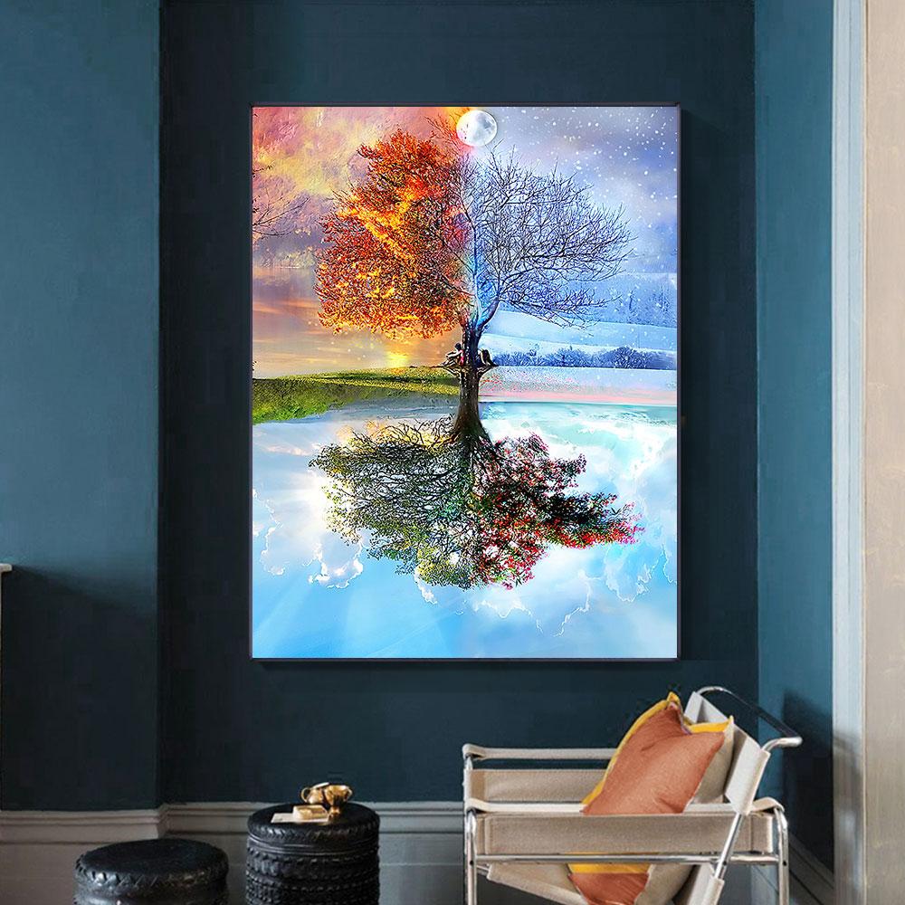 Acheter Peintures murales nordiques abstraites, affiches d'art mural,  impressions sur toile, image d'arbre magique quatre saisons pour salon,  décoration de la maison | Joom, image size:1000x1000
