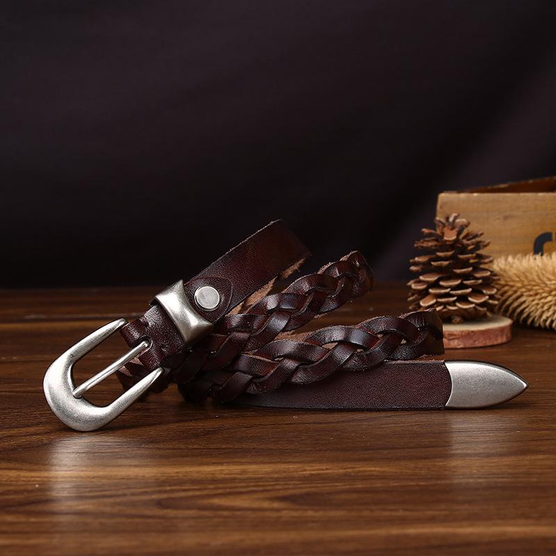 Genuine Leather Hand-Woven Belt Women'S Trend Versatile Personality Retro First Layer Cowhide Jeans Belt Waist Skirt