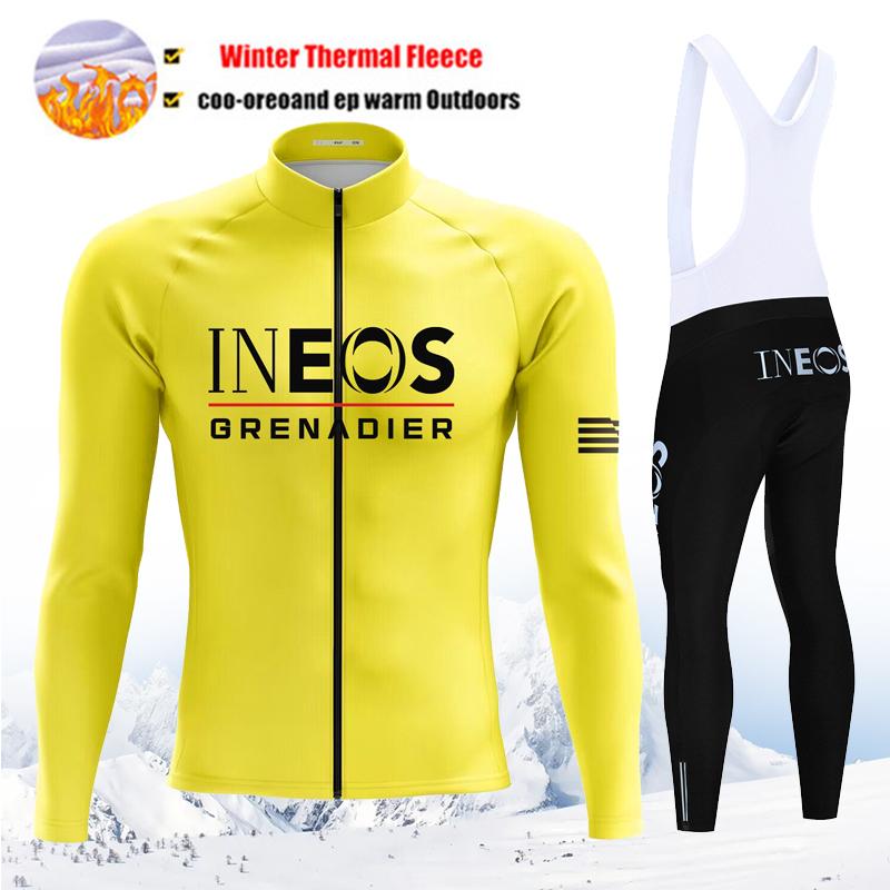INEOS Team Winter Cycling Jersey Set Thermal Fleece Men Cycling Long Sleeve Bicicleta Set MTB Road Bike Clothing Suit Bib Pants