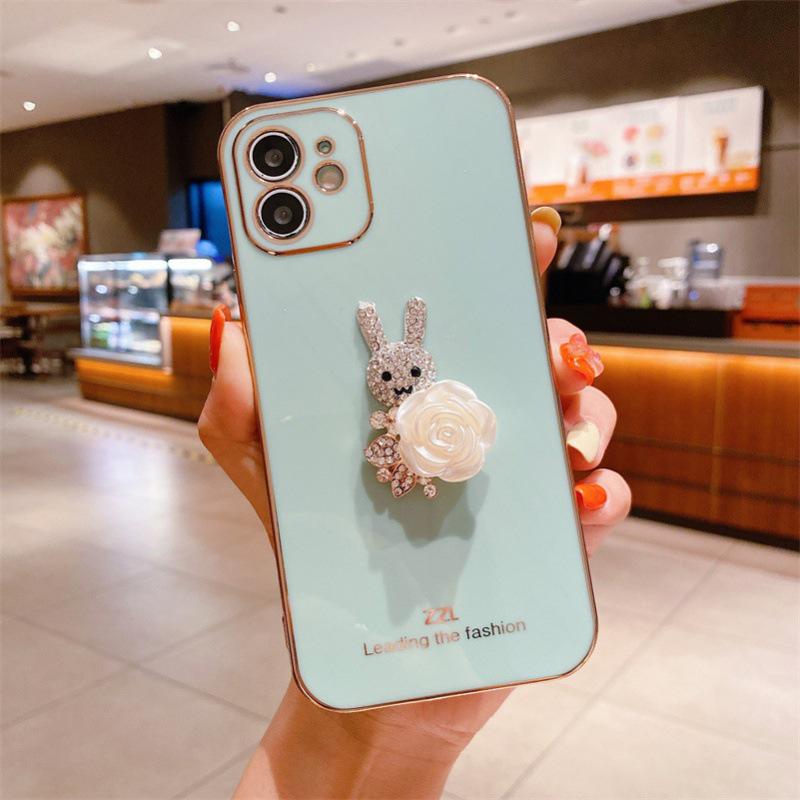 

Electroplated Rabbit iPhone Case with Rhinestones - Fits iPhone 12/13/14 Pro, iPhone XR, 7 Plus, and Apple Phone 17. iPhone 15 Pro Max зелений