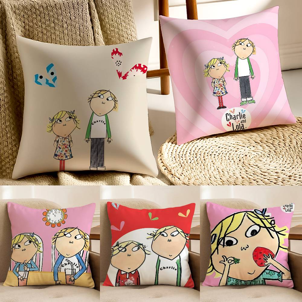 C-charlieS and Lola Anime Pillow Case Anti-dustmite Pillowcase Invisible Zipper Silky Sofa Cushion Cover