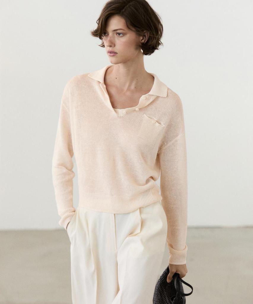 Masimodutti Thin Linen Polo Neck Sweater
