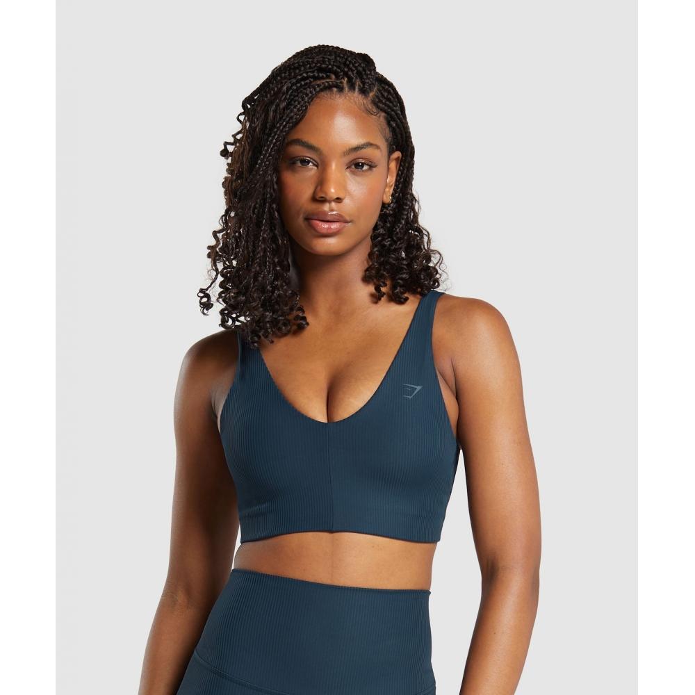 

Gymshark Спортивный бюстгальтер в рубчик, темно-синий B8A5W UB9P XS