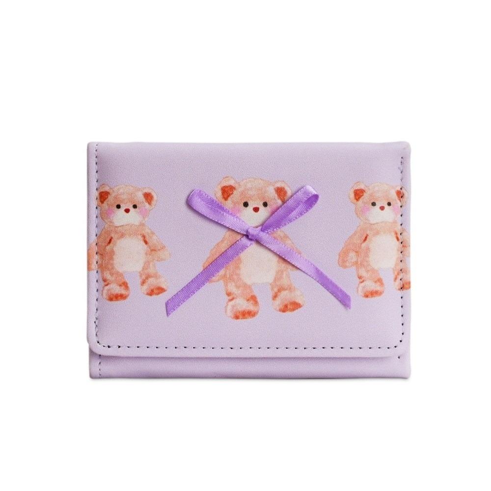 New Cute Bear Bow Coin Purse Portable Folding Credit Card Holder Multi-Slot Tri-fold Coin Pouch Girl
