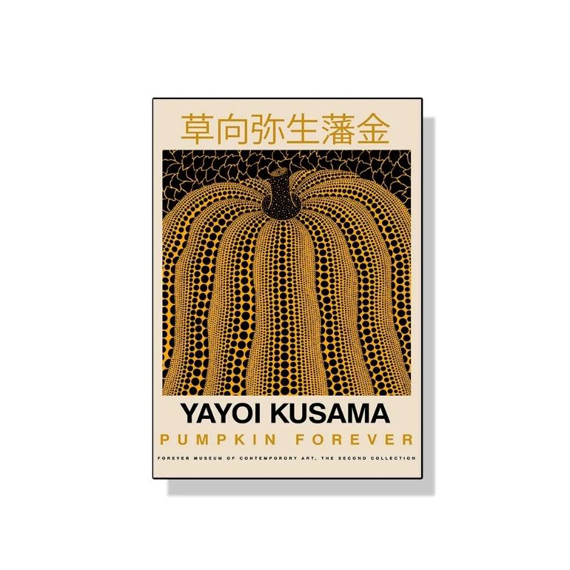 Yayoi Kusama Kunstausstellung Kürbisblume Wandkunst Poster Drucke Abstrakte Leinwandmalerei Bild für Modernes Zimmer Wohnkultur