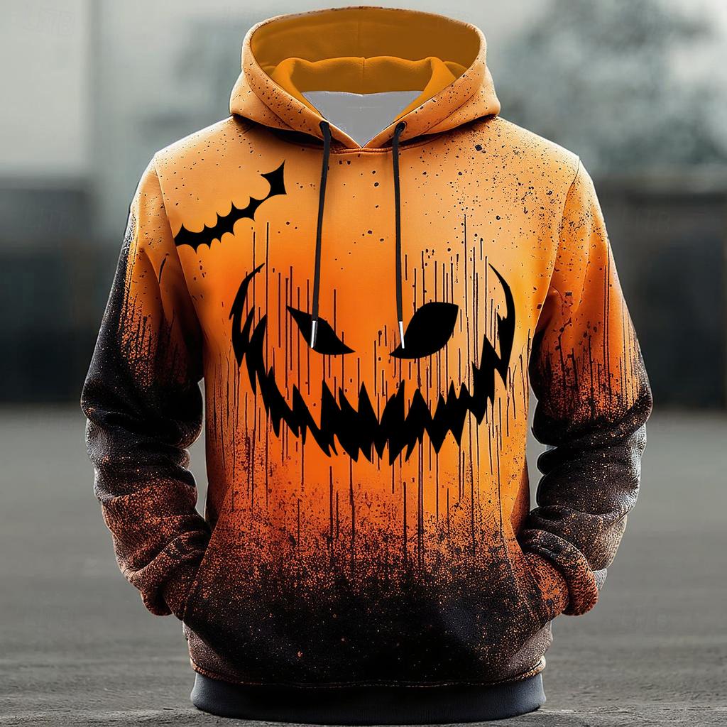 Men's Halloween Hoodie Funny Pumpkin Face Hoodie Scary Long Sleeve Top