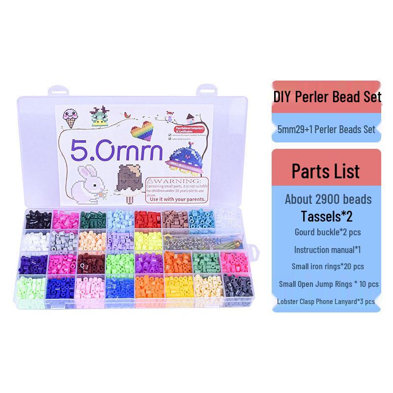 

Perler Beads Set for Kids: 5MM Bead Box with 29 Colors and 32 Grids for DIY Craft and Educational Play