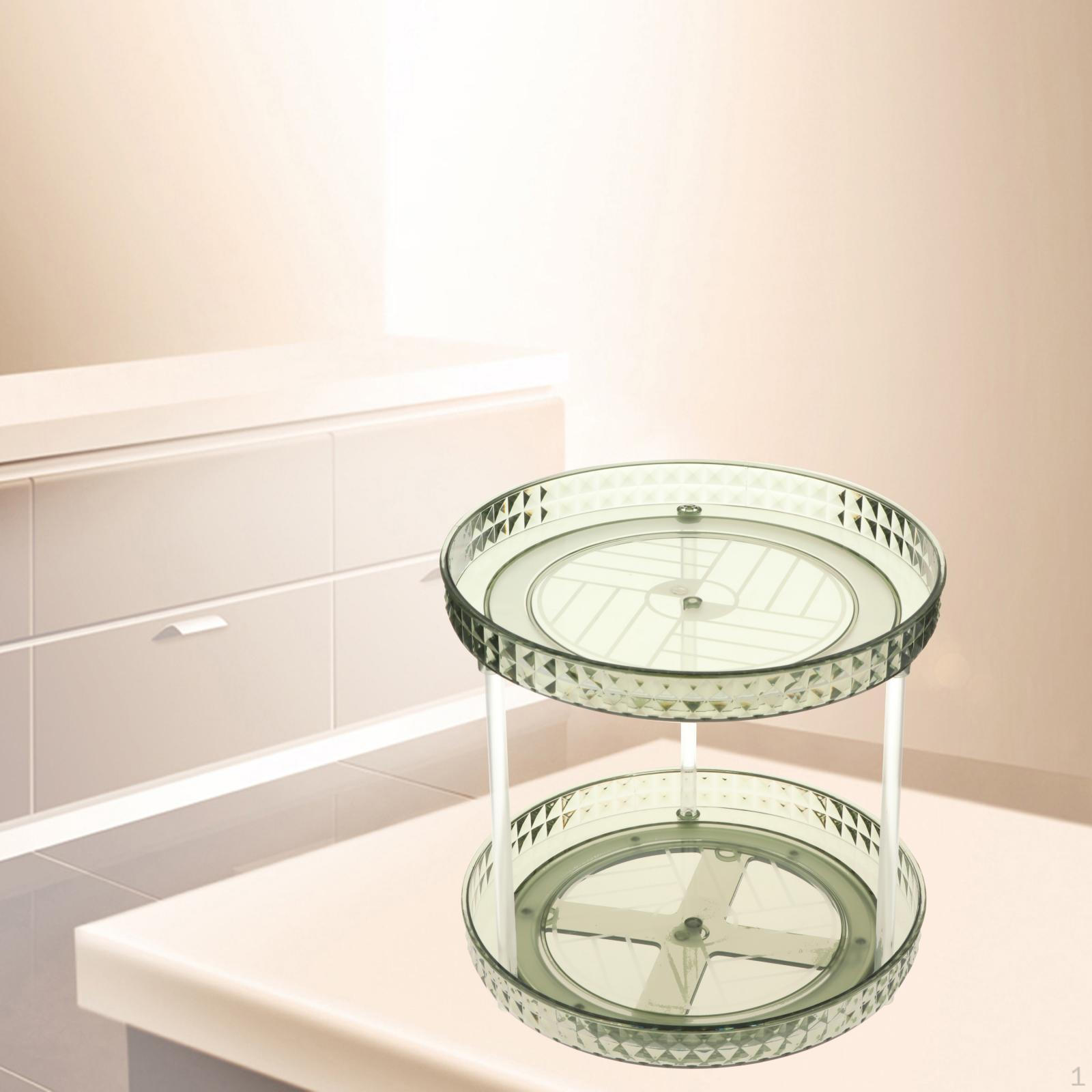 

Degree Rotatable Cosmetic Display Case, Multipurpose Lipstick Holder Rack Bathroom Tray for 2 Layers Green