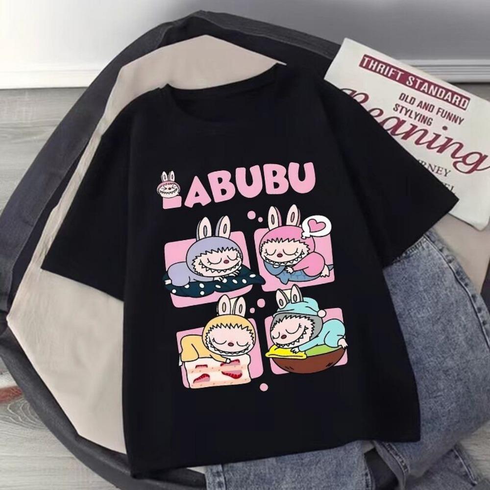 Labubu Cartoon Children's Short Sleeved T-shirt Casual Top Unisex Summer Round Neck Printed Girls' Clothing